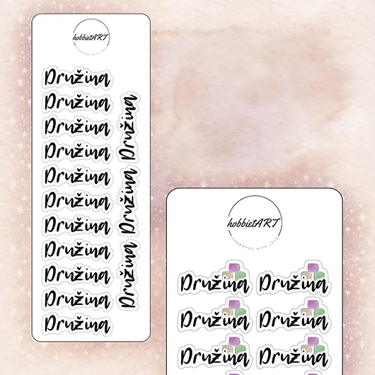 Textové samolepky - Družina - Velikost textu plánovacích samolepek: Velký text, Vzhled plánovacích samolepek: S obrázkem